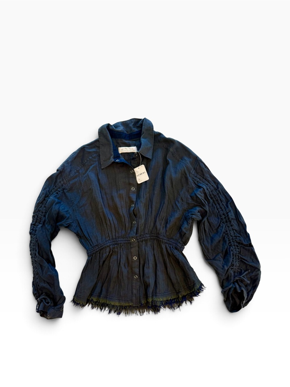 NWT Free People We The Free Ruched Sleeve Raw Hem Shirt Jacket M